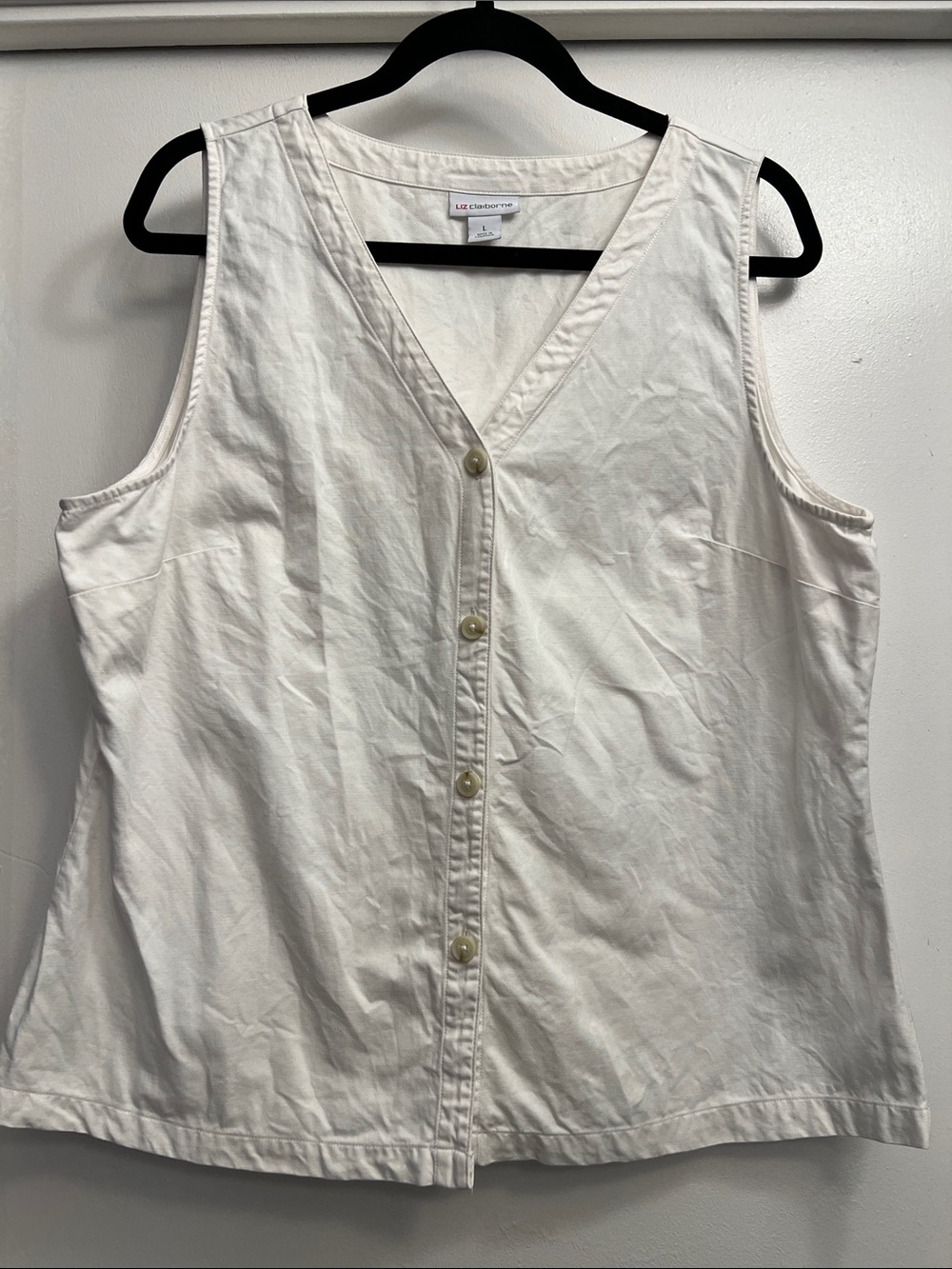Liz Claiborne White Button-Front Sleeveless Denim Top Size Large